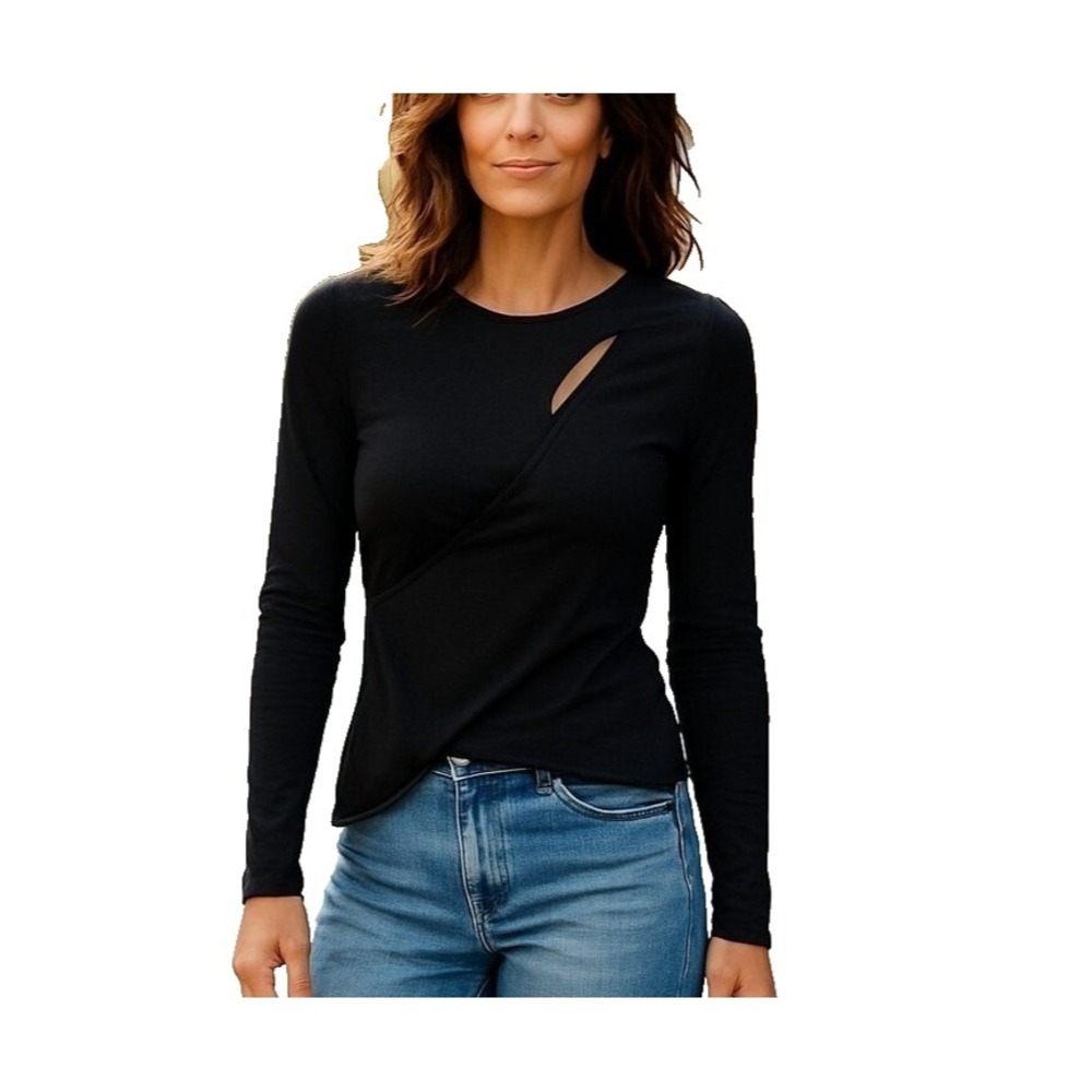 A.L.C. Priya Cut Out Knit Top Black Large Women's